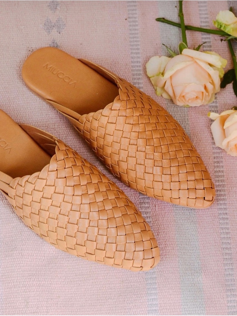 Woven Slide Mules in Tan
